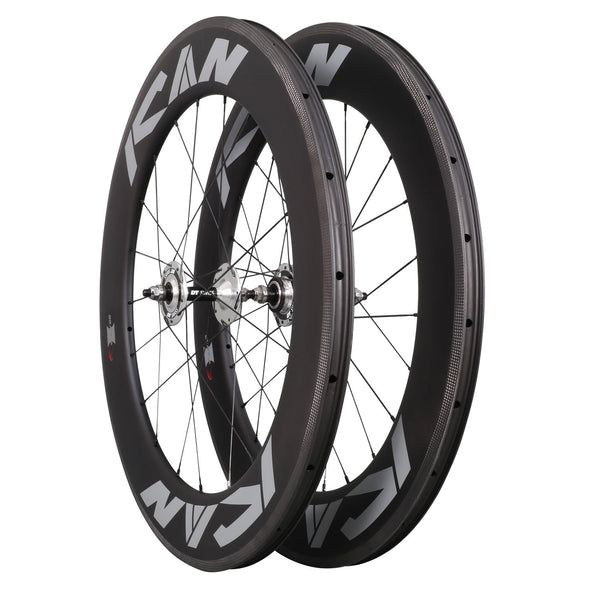thumbnail image 2 of 56mm Tri-Spoke Carbon Wheelset, 700C Clincher, Front & Rear, Rim Brake, For Track/Road Bike, Unbranded 2 of 2