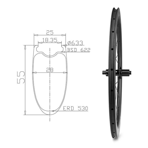ICAN Road Disc Wheelset 55mm Clincher Tubeless Ready 25mm Wide